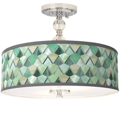 Luz de techo semi-enjuagada Misty Morning Giclee 16" de ancho Foto 1 de 4