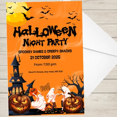 Personalised Halloween Party Invitations A6 Girls Boys Kids Children Pumpkins - Image 1 of 2