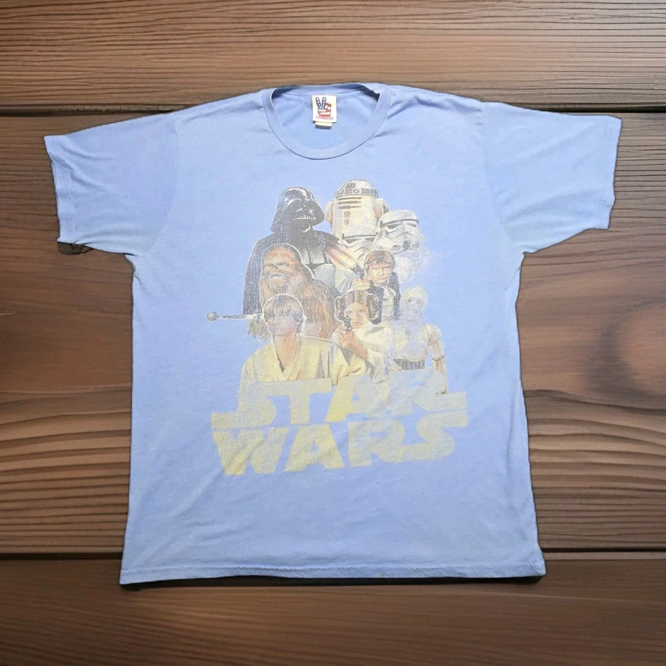 VTG Junk Food Star Wars Cast Poster Tee Sky Blue XL Y2K - Image 1 of 4