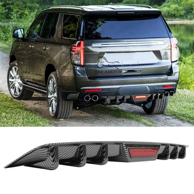 Alerón difusor de parachoques trasero de fibra de carbono con luz de freno LED para Chevrolet Tahoe Foto 1 de 4