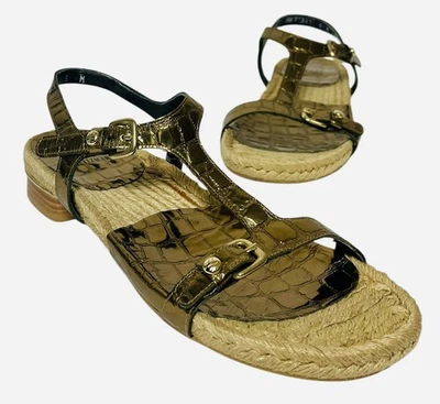 Stuart Weitzman Pewter Sioux Croco Leather Strappy Sandals Women’s Size 8 - Image 1 of 4