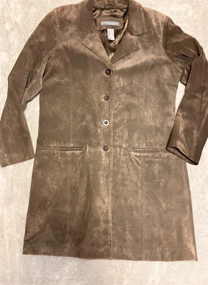 Chaqueta de cuero de gamuza marrón Jessica Holbrook para mujer M forrada con botones Foto 1 de 4