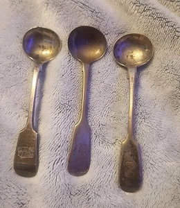 Antique Sterling Silver Condiment Salt Spoon Lot Of 3 - Picture 1 of 10