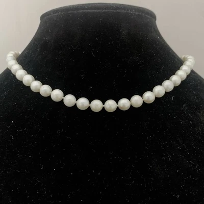 "Collar de perlas Akoya Japón de colección hilo 10k W oro 8 mm blanco blanco GRANDE AA+ 15""" Foto 1 de 4
