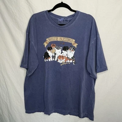 VTG Y2K Sheltie Blessings T Shirt Novelty Dog Print Blue Animals Pet Sz 3XL 2004 - Image 1 of 4