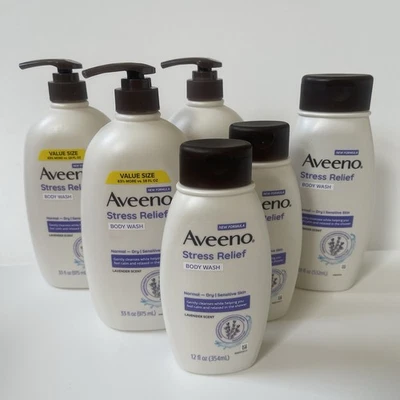 6 Aveeno Stress Relief Body Wash Calms & Relaxes Lavender Scent 12oz ,18oz ,33oz - Image 1 of 4