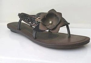 Grendha Size 39 Brown Ladies Thong Sling Back Flower Motif Laser Cut Straps - Picture 1 of 7