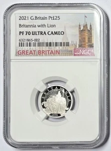Moneda Britania 2021 1/4 oz a prueba de platino 25 £ PF70 - Imagen 1 de 2
