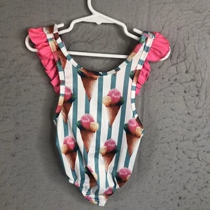 Baby Swimsuit Girls 9 Months Striped Ice Cream Cones Ruffles One Piece NEW - Picture 1 of 12