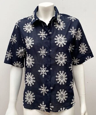 ZARA Bluse mit Stickerei blau dunkelblau Shirt with embroidery blue Size L - Bild 1 von 4