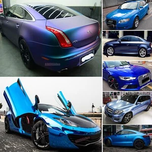 Full Car Wrap Blue Pearl Gloss Brushed Mirror Chrome Chameleon Vinyl Sticker US - Picture 1 of 69