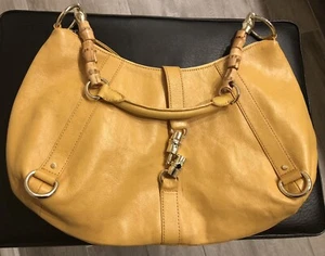 Cartera de cuero genuino amarillo Banana Republic - mango de bambú (bloqueo roto) - Imagen 1 de 9