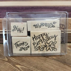 Stampin' Up! Blossom Greetings Vintage 1997 Holzstempel 4er Set - Bild 1 von 4