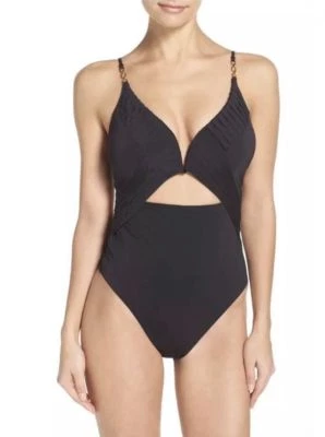 Pregas femininas de origami Nanette Lepore peça única, preto, XS - Imagem 1 de 2