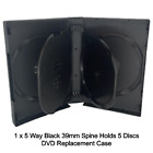 5 Way Black DVD 39mm Spine Holds 5 Discs Empty Brand New Replacement Cases LOT