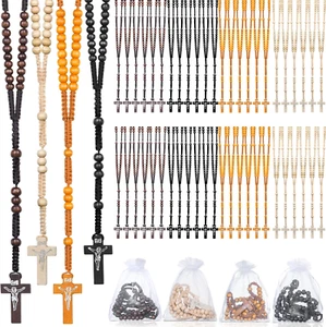 48 Stück Holz Rosenkranz Perlen Halskette, Katholischer Rosenkranz mit Jesus Kreuz First Comm - Bild 1 von 6