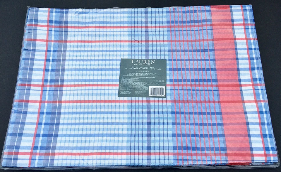 Ralph Lauren Alden Plaid Patriotic Red White & Blue Placemats Set of 4 - Image 1 of 1