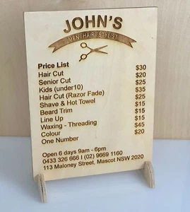 SALE ART TIMBER STAND MENU BIRCH WOOD LASER ENGRAVED YOUR CUSTOM WRITTING - Picture 1 of 7