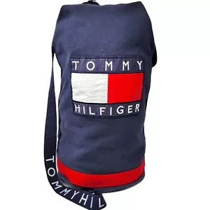 Zaino vintage Tommy Hilfiger grande tela palestra spiaggia tracolla anni 90 viaggio - Foto 1 di 12