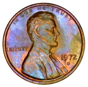 1972 D EXTREMELY RARE Rainbow Lincoln Cent RED B16 - Picture 1 of 7