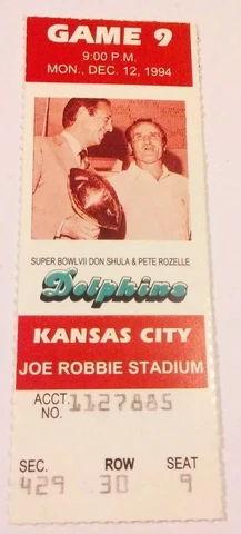 1994 Miami Dolphins Kansas City Chiefs NFL Football Ticket Stub Cover