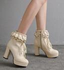 Women's  Sweet Lolita Ruffles Shoes Lace Up Ankle Boots Party Dating High Heels