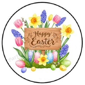 HAPPY EASTER SPRING FLOWERS ENVELOPE SEALS LABELS STICKERS PARTY FAVORS - Picture 1 of 2