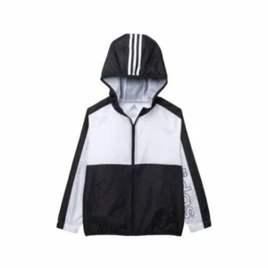 adidas Big Boys Logo Colorblocked Hooded Windbreaker SZ S 8 NWT White/Black - Picture 1 of 3