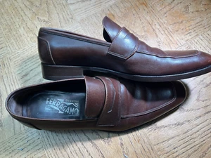 Salvatore Ferragamo Italy Penny Loafers 8.5 Brown Leather Dress Shoes Read - Picture 1 of 10