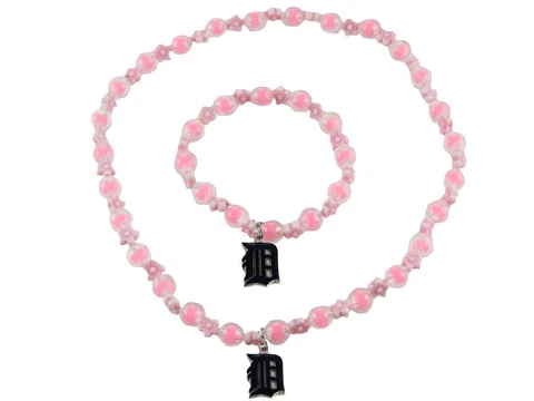 Detroit Tigers Pink Blue Girls Stretch Necklace Bracelet Two Piece Set Jewelry Cover