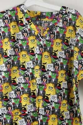 Halloween Handmade Nurse Scrub Top Size 2x V-Neck Pockets CNA Dental - Image 1 of 3