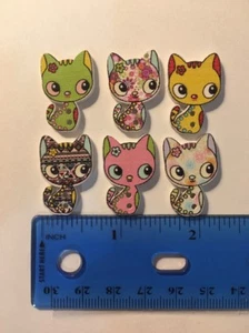 6er Set schöne Katzenkätzchenknöpfe aus Holz - Bild 1 von 1