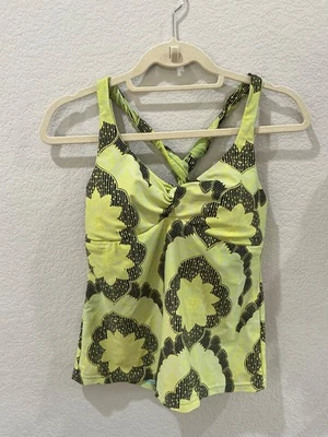 Prana Tank Mujer Pequeño Verde Blanco Floral Sin Mangas Estante Sujetador Elástico Tejido Top Foto 1 de 3