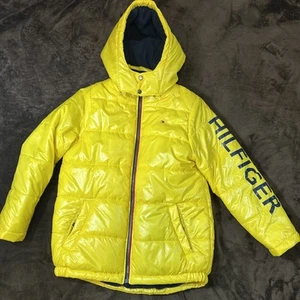 Youth Boys Tommy Hilfiger Yellow Classic Logo Puffer Hood Jacket Size L 14/16 - Picture 1 of 12