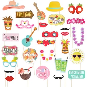 Luau Photo Booth Props 30 Pack Hawaiian Tropical Party Decorations Summer - Picture 1 of 8
