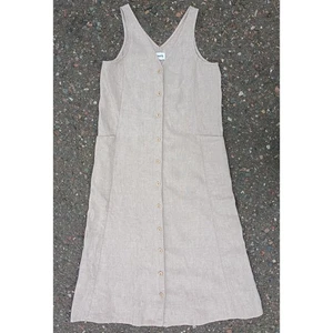 Mate The Label Tan Organic Linen Front Button Sleeveless Maxi Dress Size Medium - Picture 1 of 9