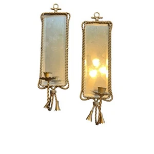 Coppia applique candela specchiata tono oro interno casa vintage anni 80 scheggiate - Foto 1 di 13