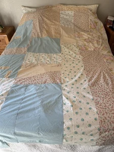 Handarbeit maschinell genäht Baumwolle Quilt Top Patchwork Crazy 82" x 90" - Bild 1 von 9