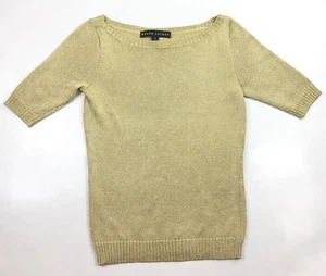Ralph Lauren Black Label Womens Metallic Gold Short Sleeve Sweater Size XS - Picture 1 of 7