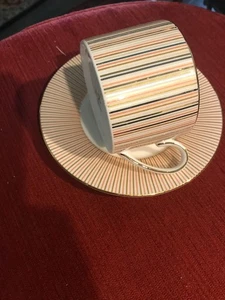 Lujosa Taza y Platillo China Prouna Raya Dorado Naranja - Imagen 1 de 7