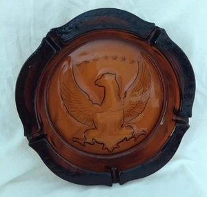 Vintage Extra-Large Federal Eagle Amber Glass Ashtray Round Heavy 10"x 2" EUC - Picture 1 of 5