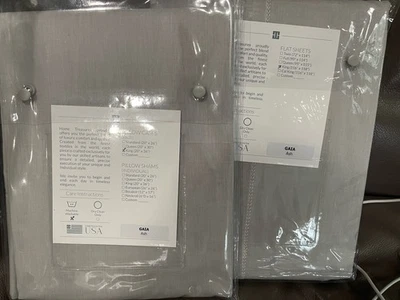 $870 Home Treasures Italy NWT 5pc King Sheet (4) Cases 100% Cotton Percale Gaia - Image 1 of 4