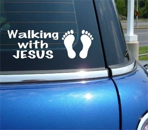 WALKING WITH JESUS CHRISTIAN CHRIST FUNNY DECAL STICKER ART CAR WALL DECOR - Picture 1 of 3