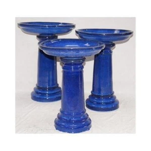 World Source Partners 0920ES Ceramic Bird Bath Cobalt Blue - Picture 1 of 1