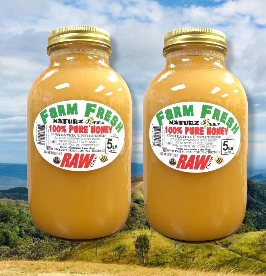2x RAW HONEY 5LB Includes Two 5lb Jars 100% RAW CLOVER 5LB - Image 1 of 4