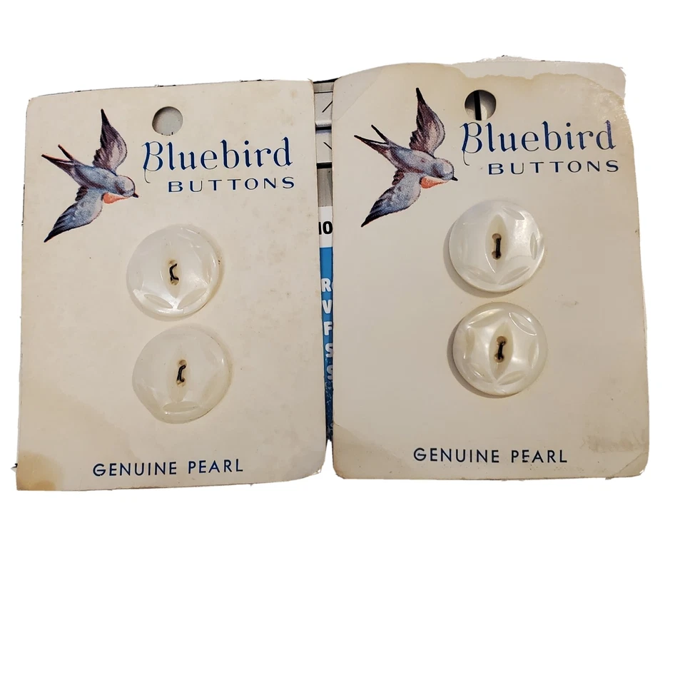 Bluebird Buttons 3/4" Genuine Pearl Set of 4 White Vintage New - Image 1 of 1
