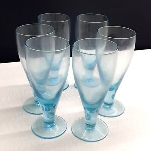 Set of 6 x Vintage Aqua Blue Glass Lemonade Punch Glasses