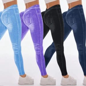 Damen-Yogahose V-Ausschnitt Denim-Druck Fitness Scrunch Po-Lift niedriger V-Ausschnitt - Bild 1 von 66