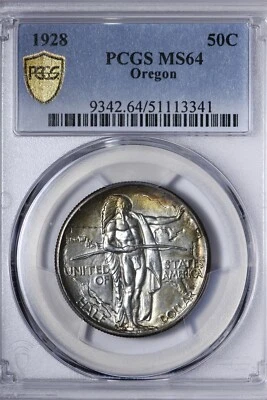 BU 1928 Oregon Trail Half Dollar PCGS MS64 Toned KRNFL - Image 1 of 3