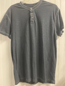 Seven Souls Men's L Shirt Short Sleeve Pullover Button Neck Black - Picture 1 of 10